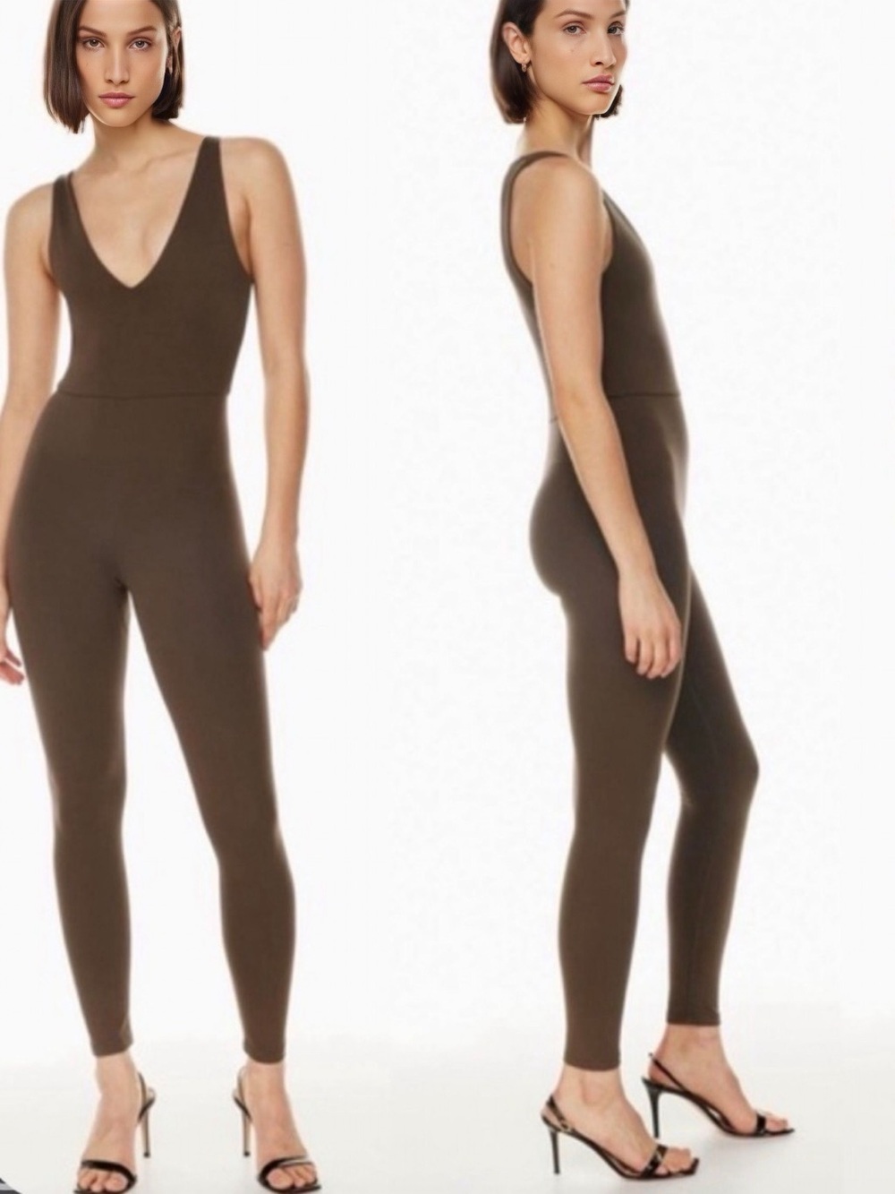 Aritzia Babaton Contour V-Neck Jumpsuit Chocolate Brown // Size S